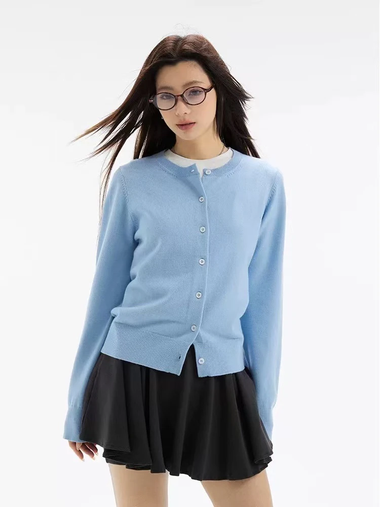 圆领针织开衫外套女9081