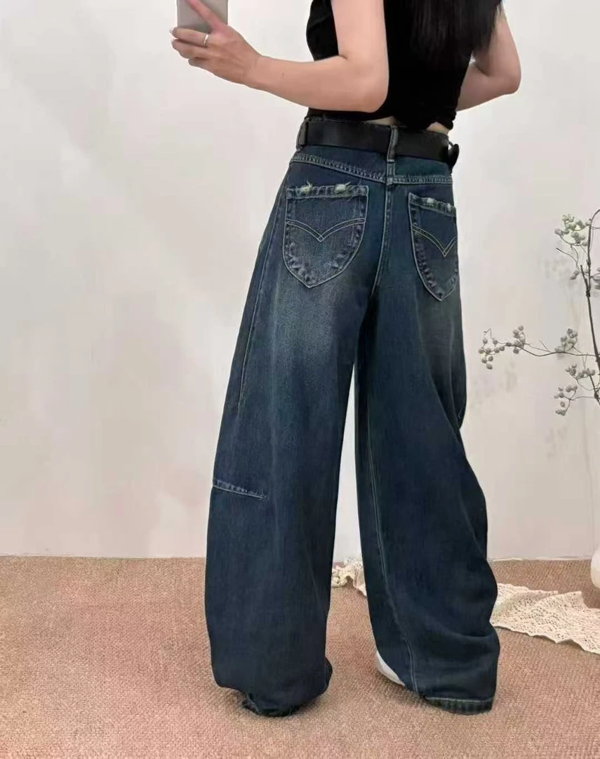 【伊贝儿】秋季新款弯刀裤女2025年爆款牛仔高品质时尚宽松牛仔766