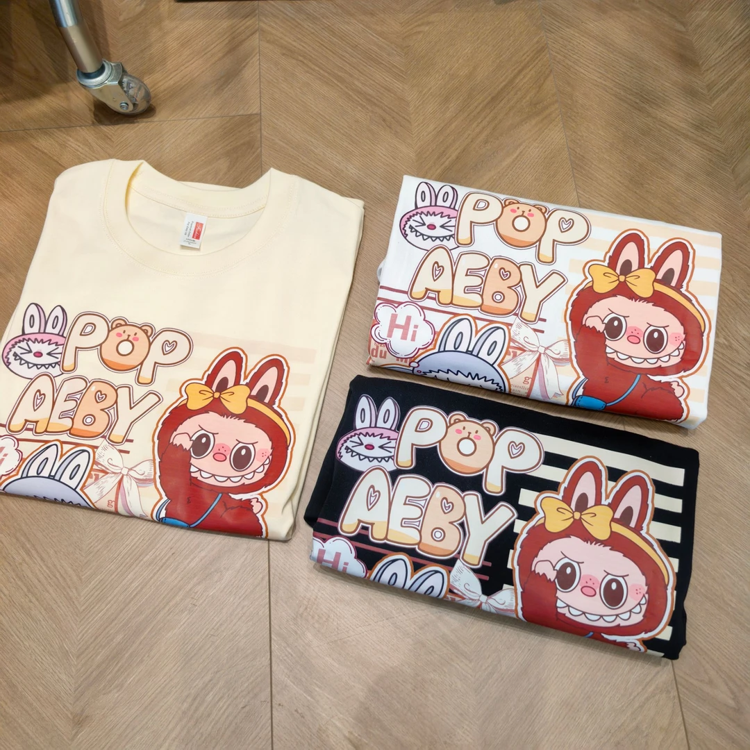 纯棉-夏季时尚宽松潮流春夏卡通圆领设计感短袖-动漫拉布布