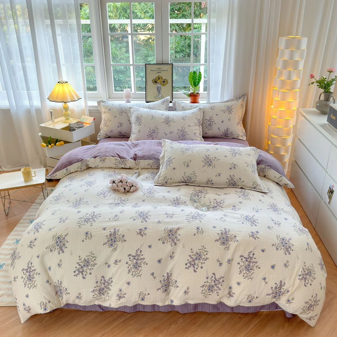 轻奢四季款针织双层纱有氧提花四件套小清新柔软亲肤透气