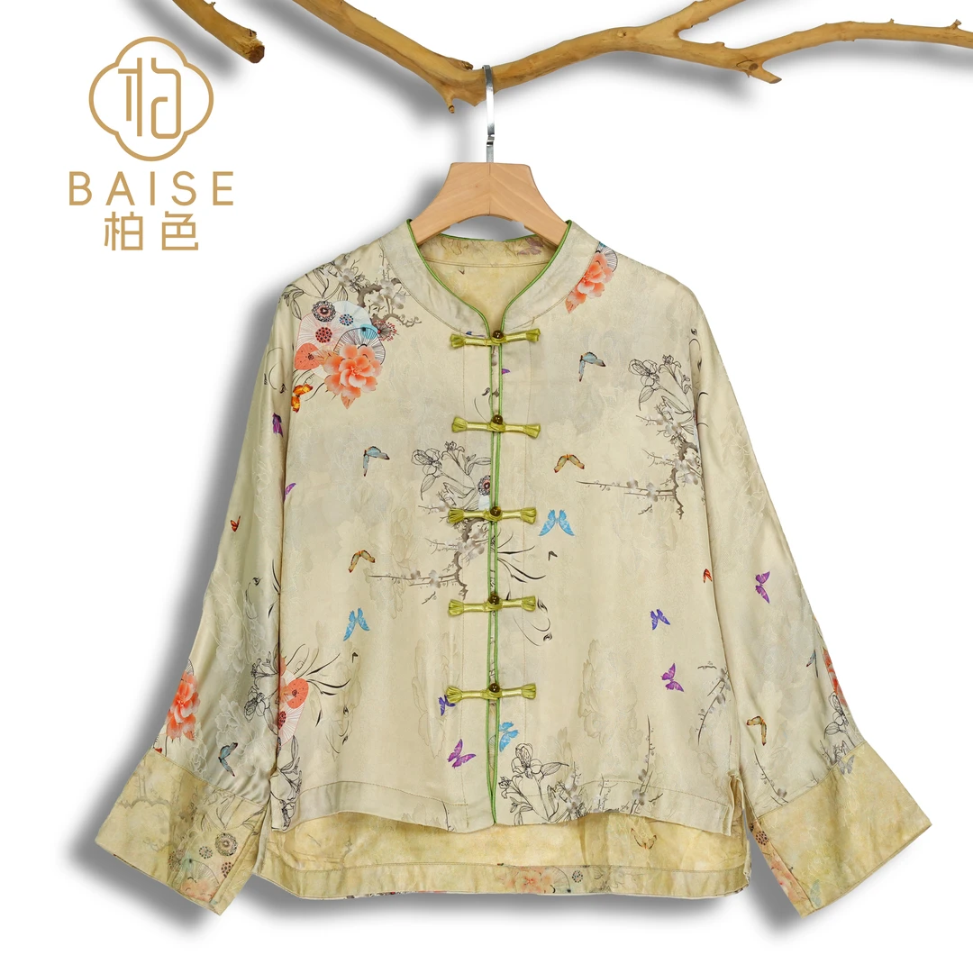 中式开衫复古盘扣传统改良花色春季女装宽松上衣2522