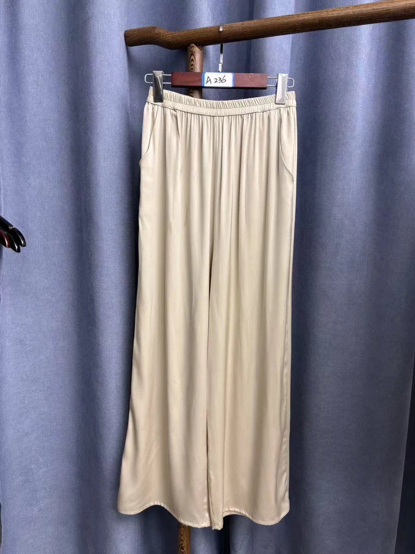 2025夏季新款简约百搭宽松桑蚕丝双乔长裤女A236