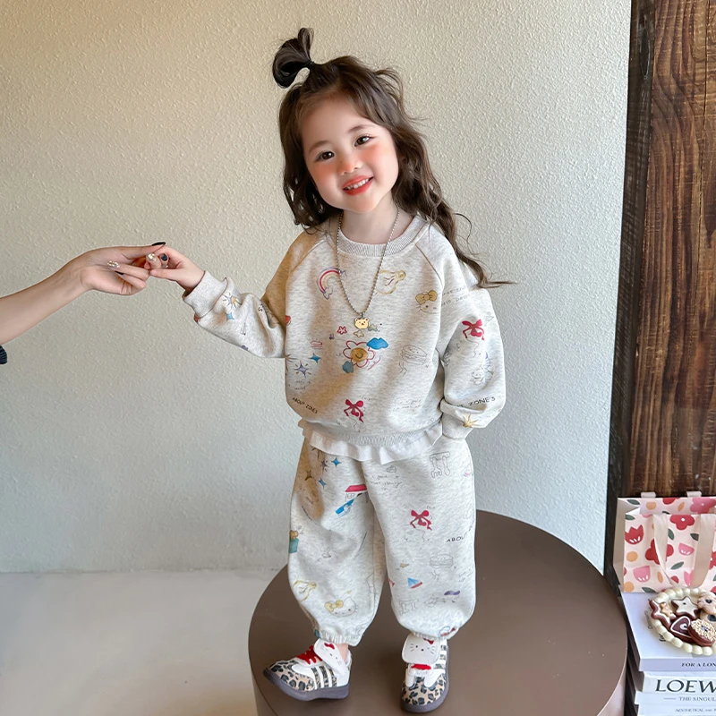 女童休闲套装2025新款儿童春秋装韩版洋气女宝宝春季运动两件套潮