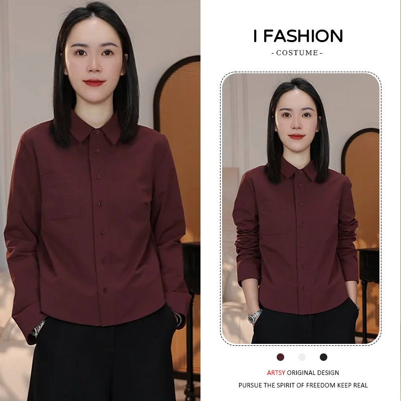 加绒时尚减龄气质净色口袋纯色衬衫女2025年冬季新款休闲宽松衬衣