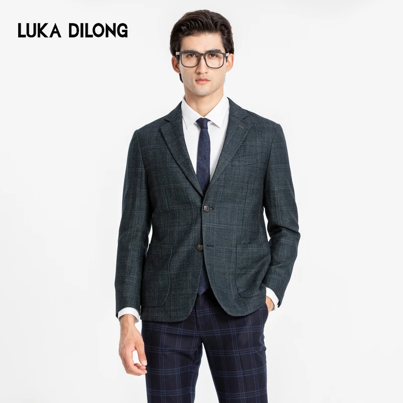 路卡迪龙【绵羊毛+柞蚕丝】经典格纹商务男士西装外套-118201001