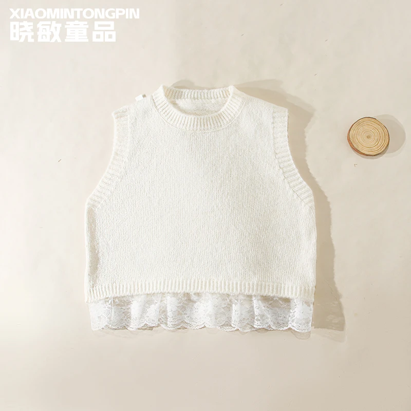 2025年款衣服儿童蕾丝花边下摆马甲3C3993春秋女童