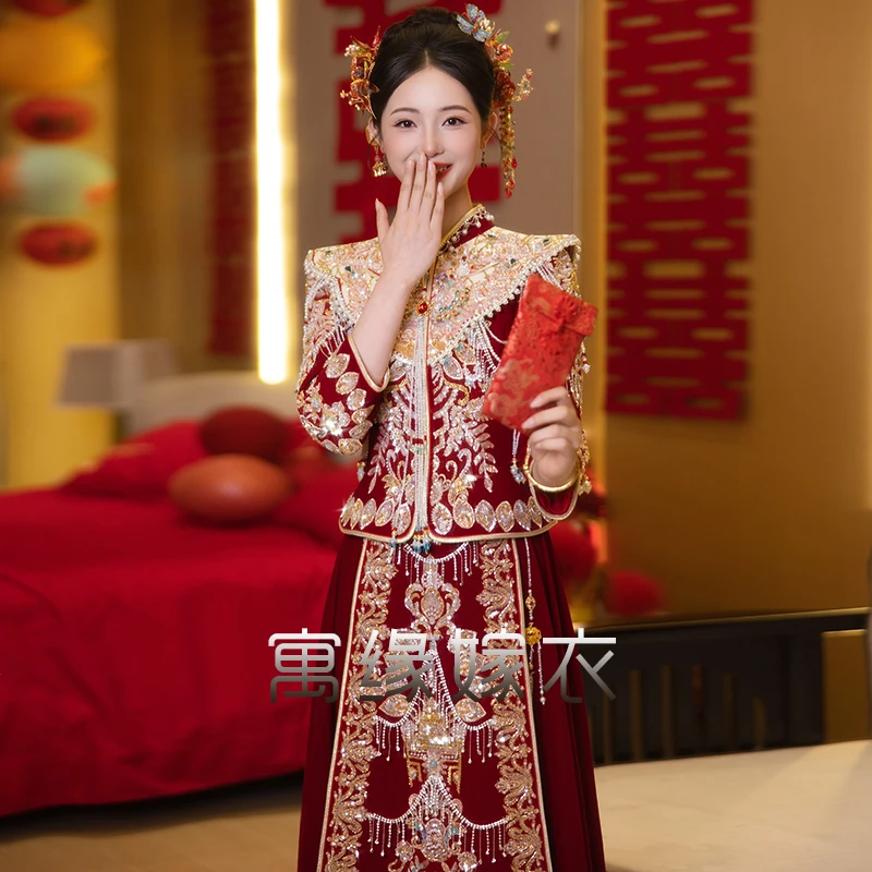 新款2025秀禾服丝绒珠绣重工高端出阁礼服中式新娘敬酒服迎亲礼服