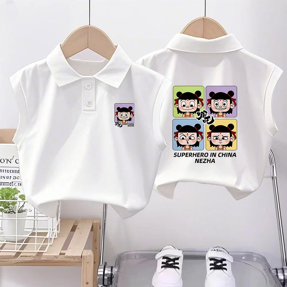 2025夏季新款宝宝哪吒纯棉polo衫背心男女童卡通上衣服洋气打底衫