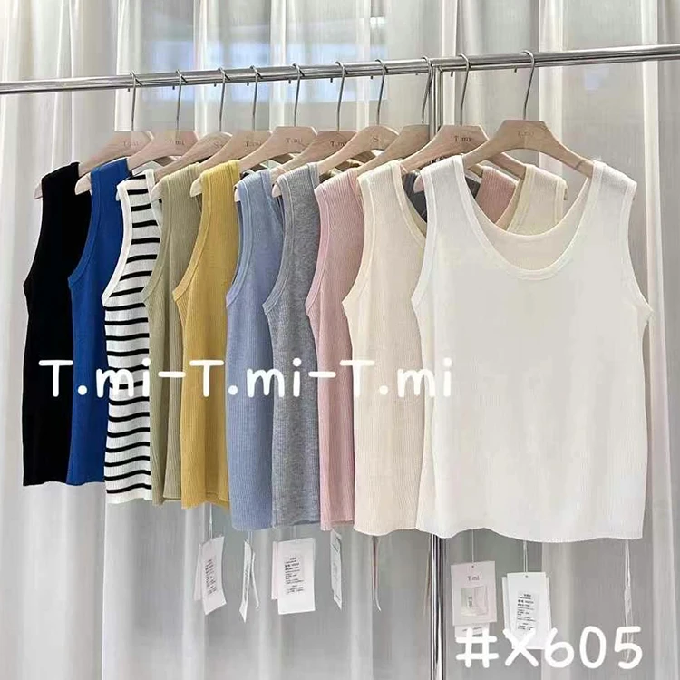 Tmi X605大码简约纯色圆领针织背心女宽松显瘦百搭时尚减龄上衣