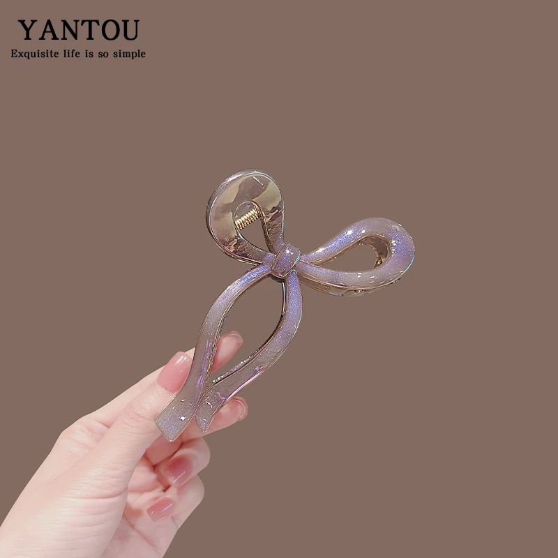 韩版高级细闪霞光紫抓夹后脑勺盘发夹马尾气质鲨鱼夹大号发饰夹子