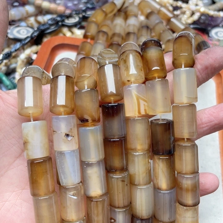 玛瑙/玉髓合金珠宝半成品一条13mm咖啡玛瑙桶珠