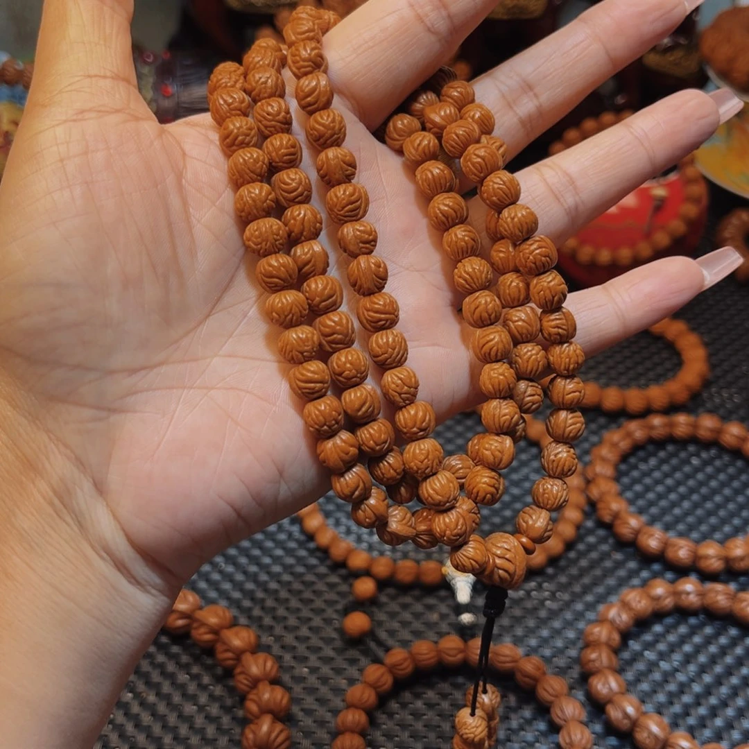 大***排桃核手串0.8➕顶级野生小密纹108脖挂