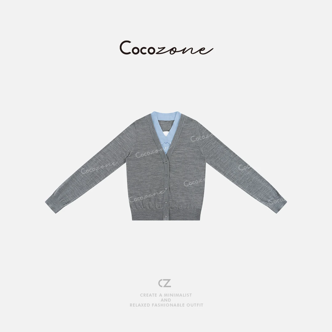 COCO ZONE 刘一一“Rosy氛围”春季100绵羊毛假两件针织衫CD1A0026