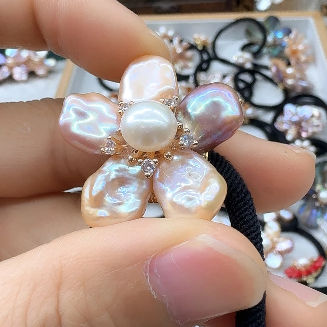 洋***娃银S925镶嵌淡水珍珠发饰