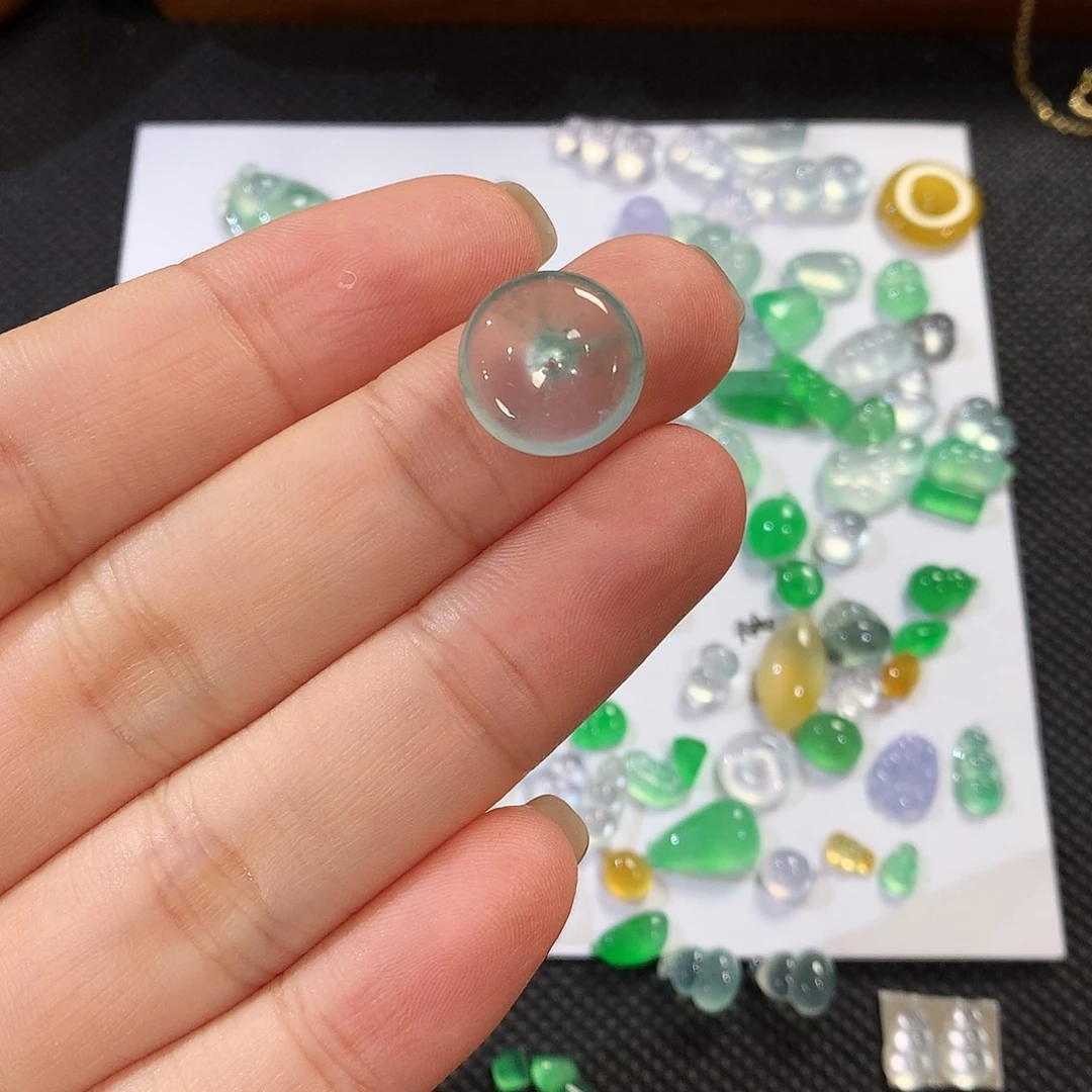 翡翠裸石蓝钢平安扣