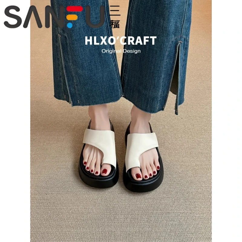 三福~5cm厚底增高人字拖女外穿2025夏季新款时尚休闲一脚蹬拖鞋女