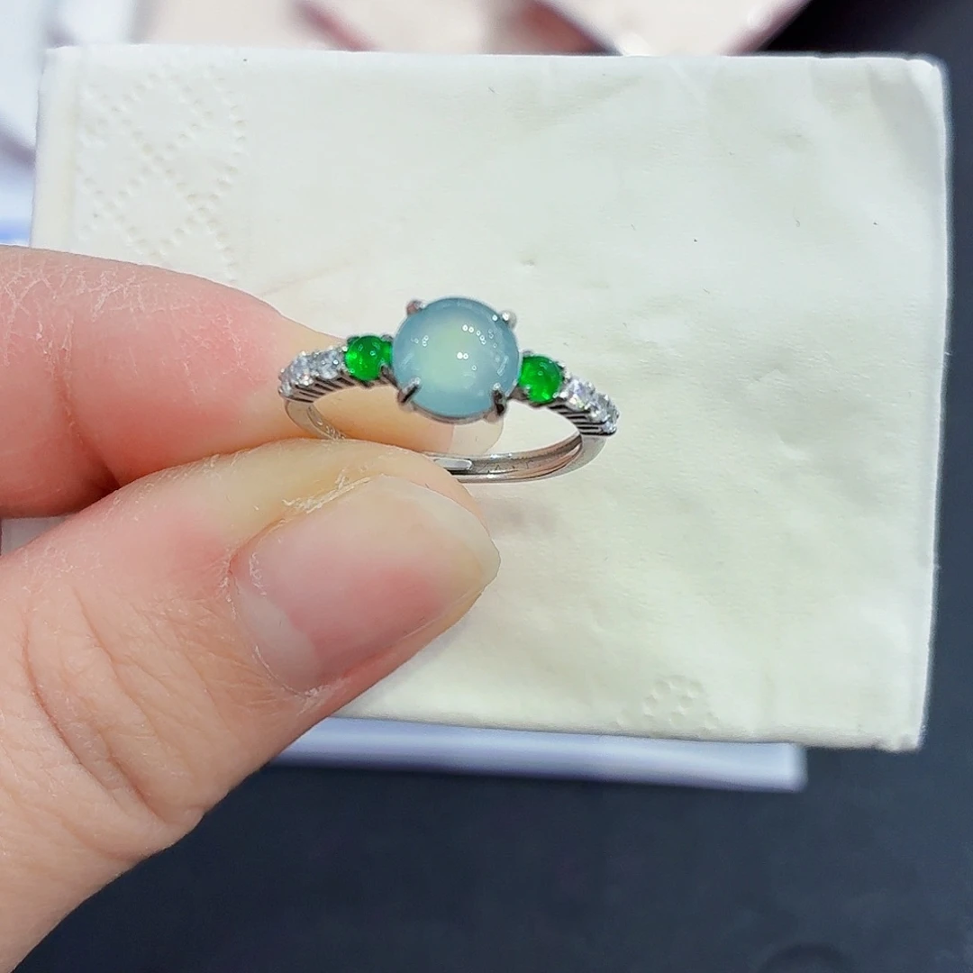 翡翠银S925镶嵌戒指翡翠戒指