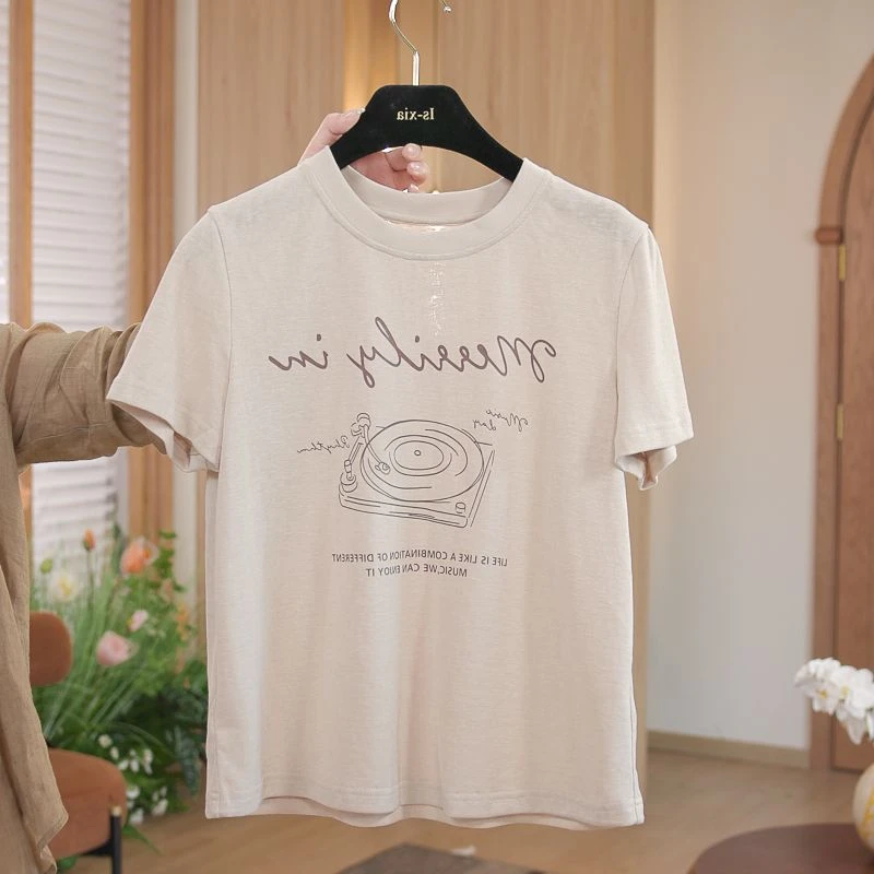 【星野】·优雅气质短袖圆领休闲风简约T恤