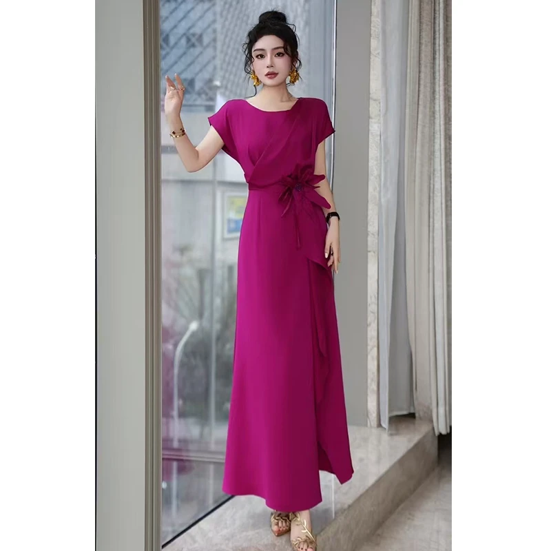 夏季新款法式气质高级感连衣裙中长款收腰显瘦婚礼宴会聚会礼服裙