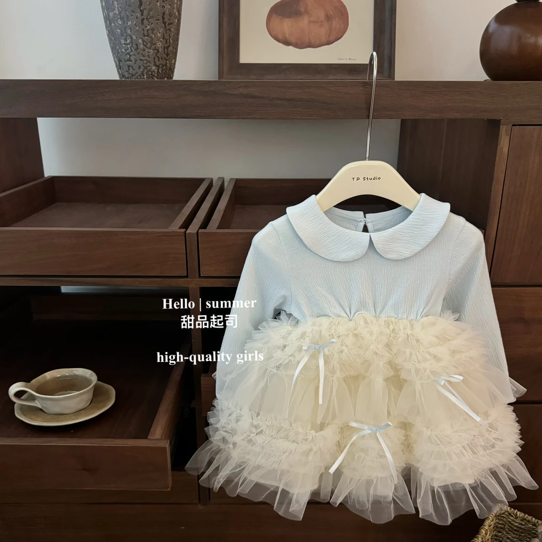 【甜品起司】女宝宝韩版甜美小清新可爱蝴蝶结芭蕾风公主纱裙连衣裙