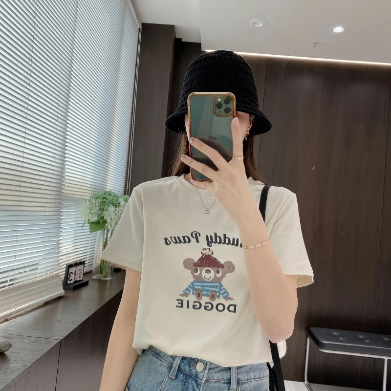 IMFLY金小金自制女装 T恤DYW8775春夏季休闲小熊印花短袖打底衫
