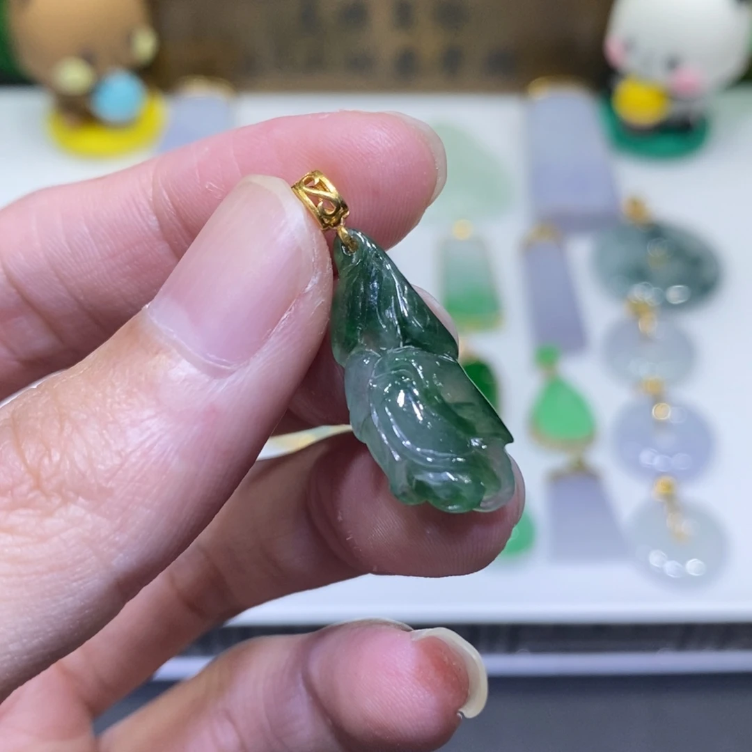 翡翠18K金镶嵌吊坠(不含链)