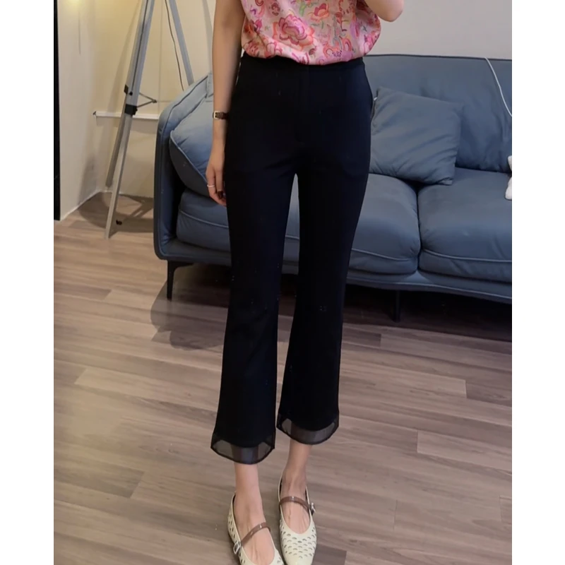 夏季新款高腰显瘦小个子裤子时尚气质百搭修身微弹小脚8分裤25107