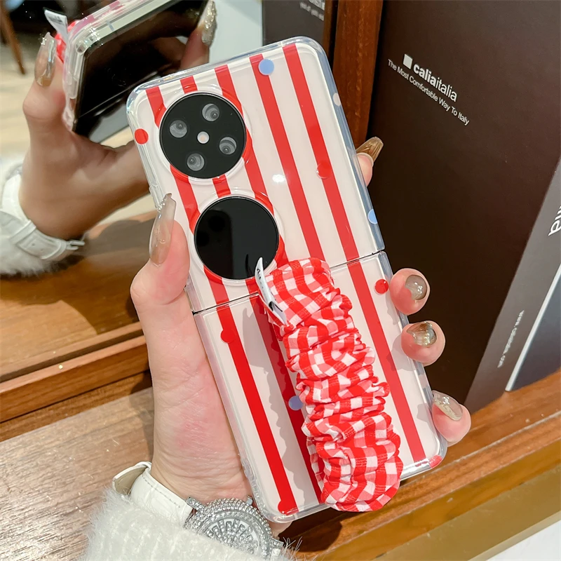 适用华为pocket 2手机壳条纹折叠屏pocketS丝巾腕带女款保护套
