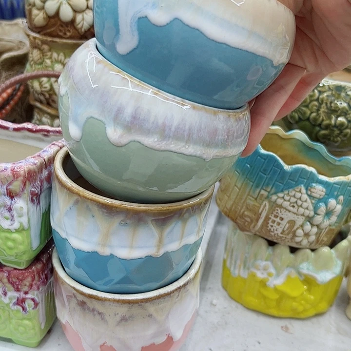 多肉绿植陶瓷花盆9.9包邮，有孔