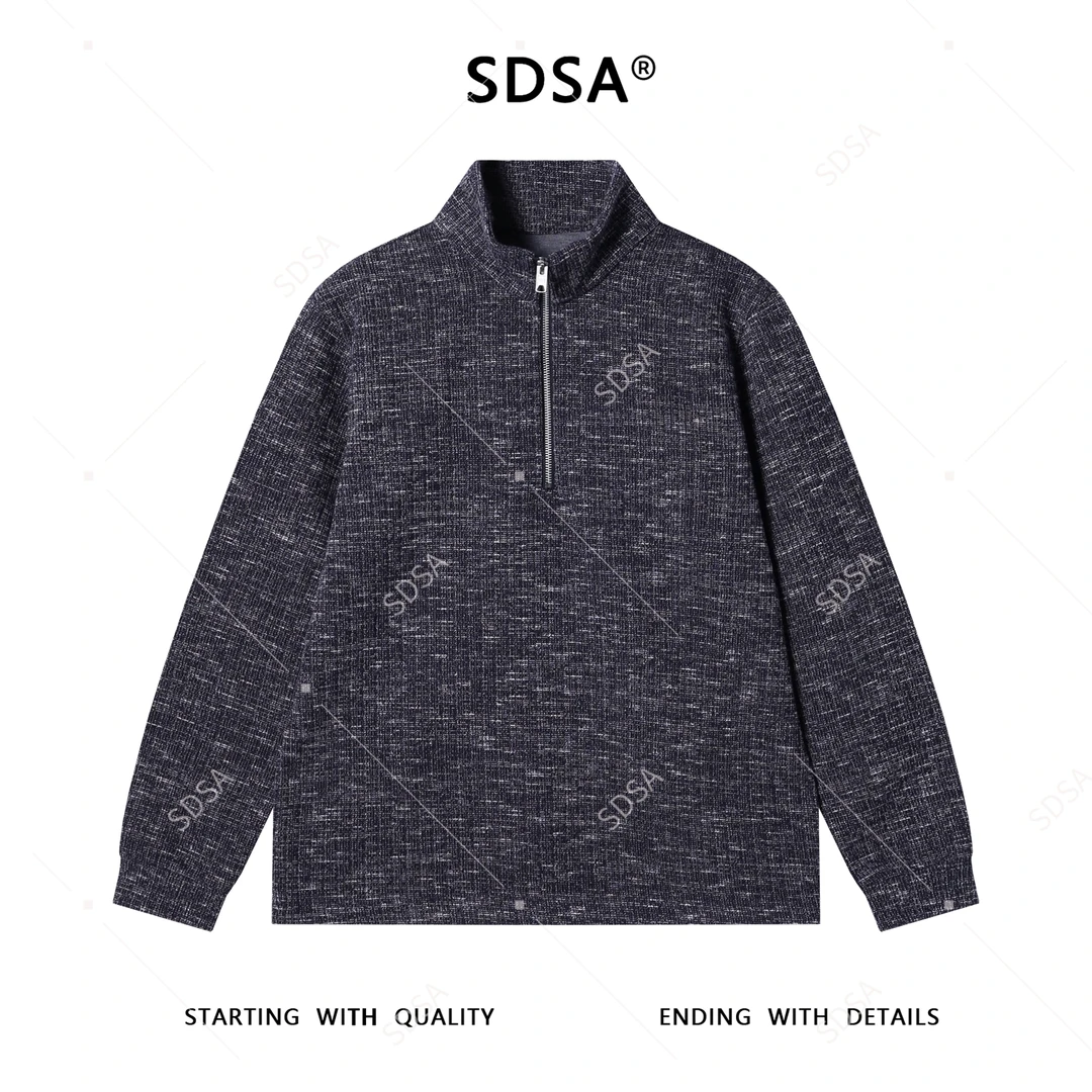 SDSA男士秋冬新款痞帅男装潮牌高街半拉链立领针织卫衣时尚上衣