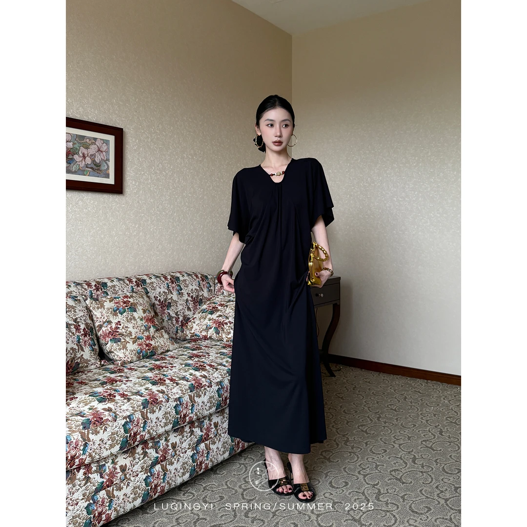 鹭青一精选【石清泉】凉感针织连衣裙女夏慵懒宽松长裙 L25L7492B