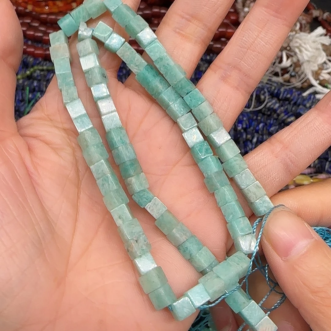 玛瑙/玉髓合金珠宝半成品天河石5mm方糖一条