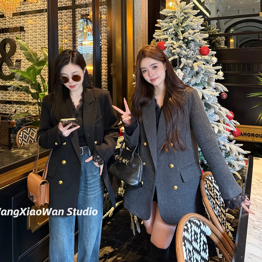 【羽绒毛呢西装】高级设计感炸街2025冬新款韩版宽松气质西服外套女