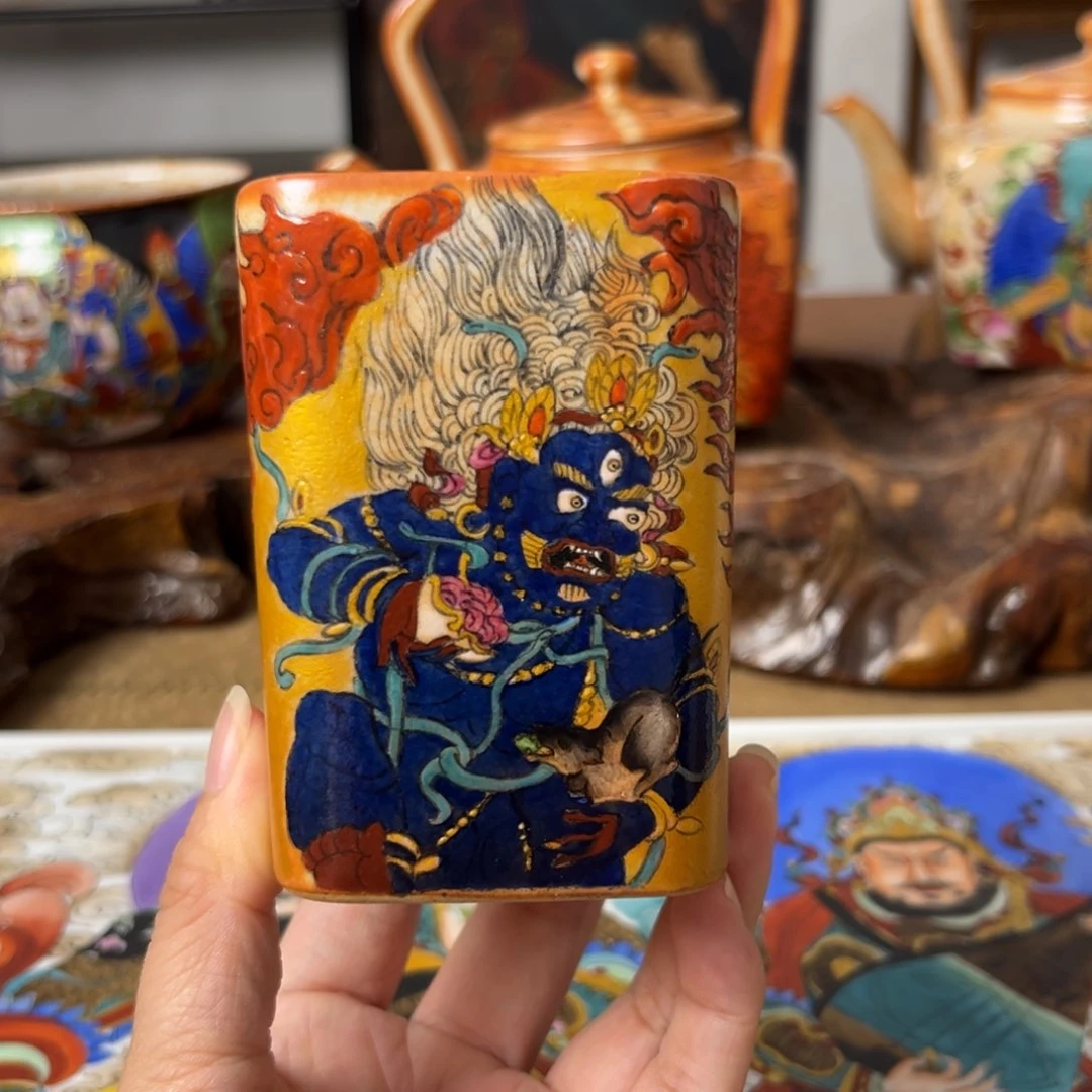 手工手绘黑财神方杯