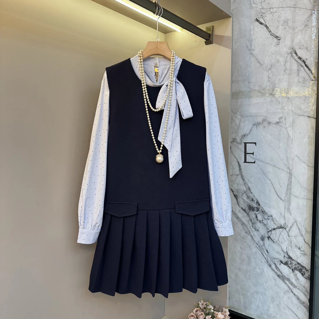 2025秋季大码时尚欧货气质高品质马甲裙+长袖内搭两件套套装1973