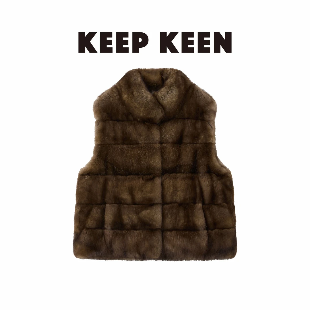 【KEEP KEEN】进口俄罗斯紫貂4号色精选S1立领横排马甲ZD6837