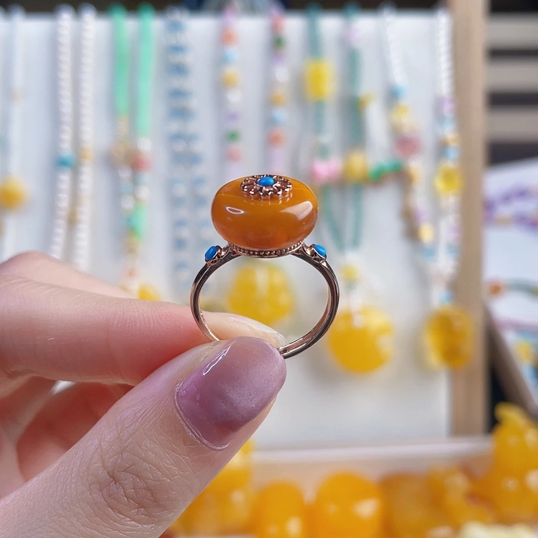 蜜蜡未镶嵌裸石蜜蜡戒指