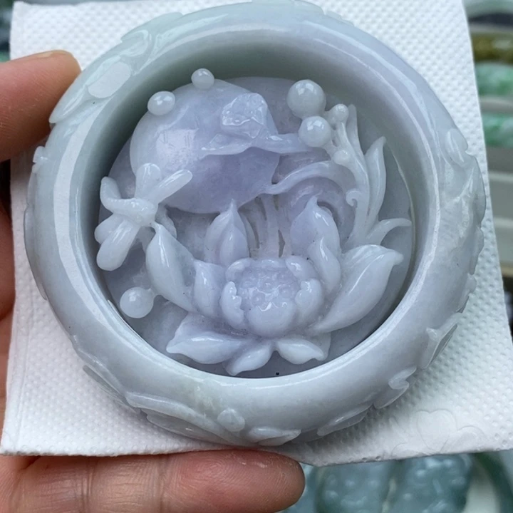 翡翠未镶嵌手镯54.7荷花