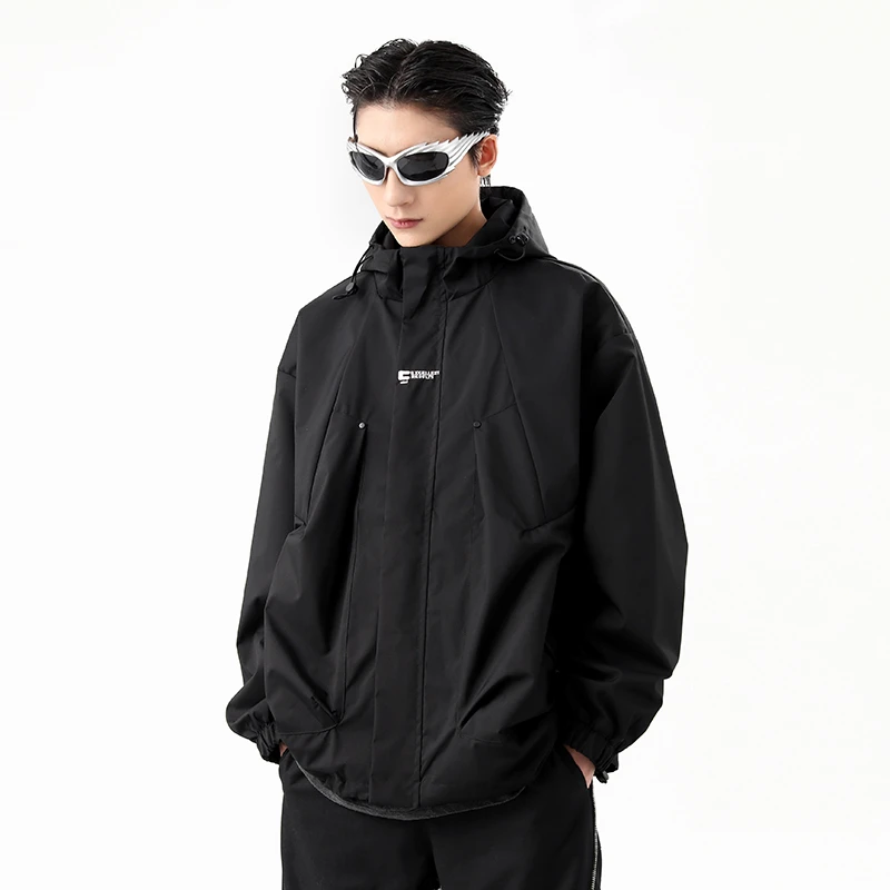 美式冲锋衣外套男春季2024新款山系户外三防休闲宽松工装连帽夹克