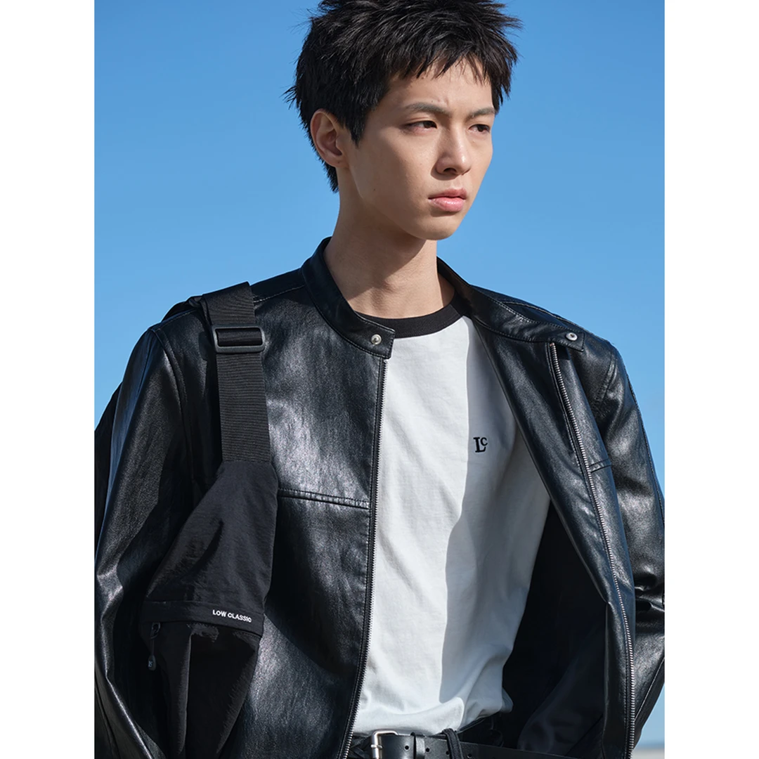 LOW CLASSIC Lc 25早秋新品设计感洋气百搭翻领短款皮夹克 SOLSOL