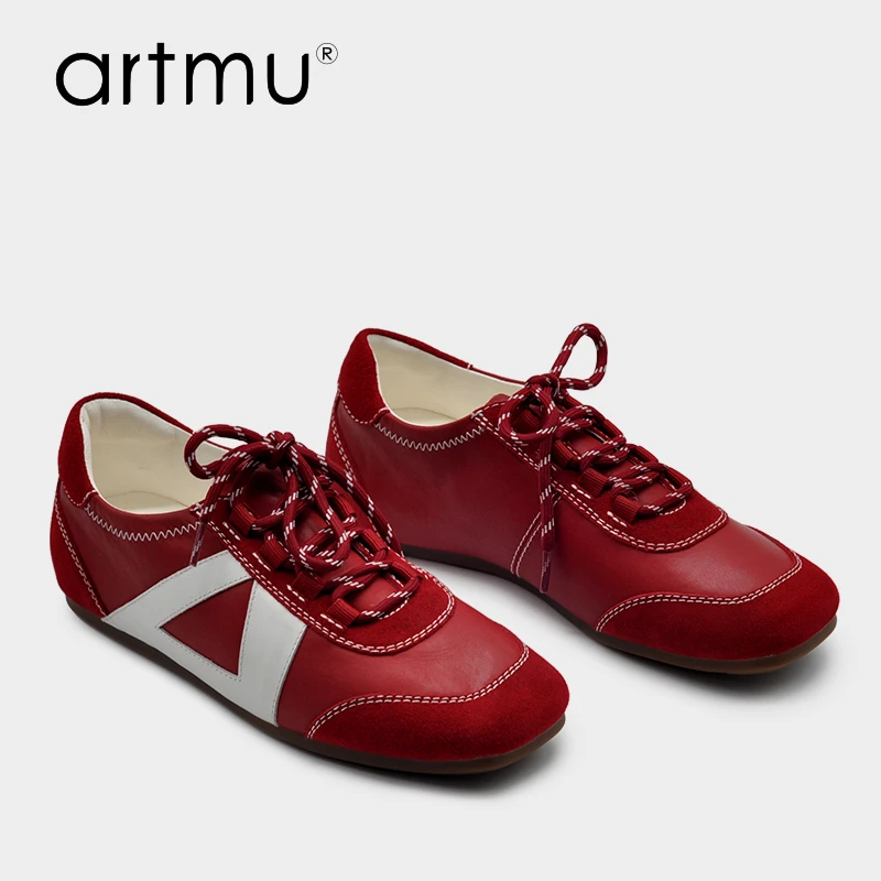 Artmu阿木真皮红色德训鞋新款内增高休闲鞋轻便透气阿甘鞋9866-22