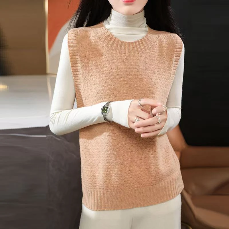 白家【100羊毛】圆领马甲坎肩蜂窝纹上衣暮07-8850