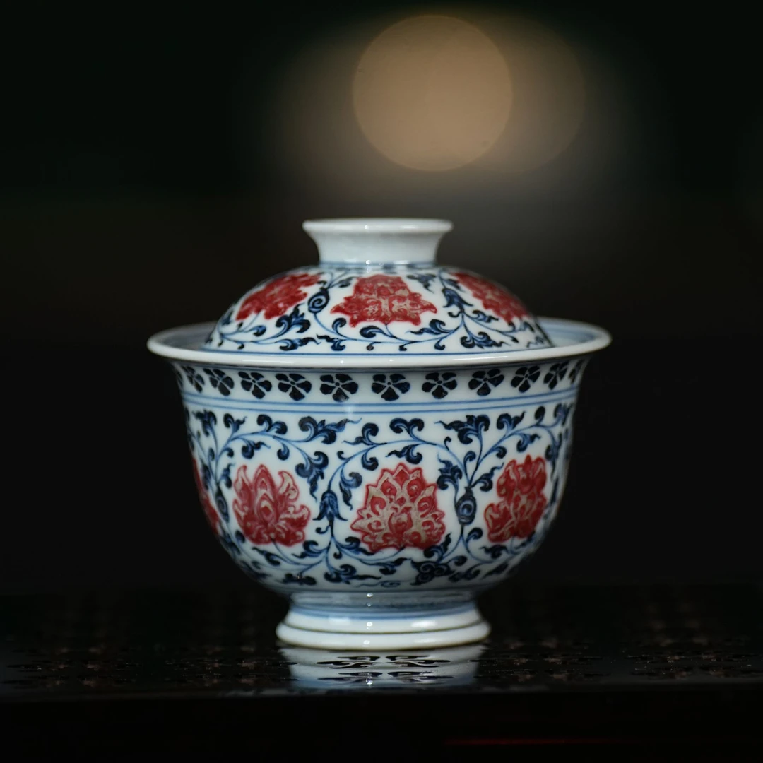 云林匠造丨青花釉里红缠枝莲盖碗青花瓷茶具陶瓷120ml景德镇瓷器
