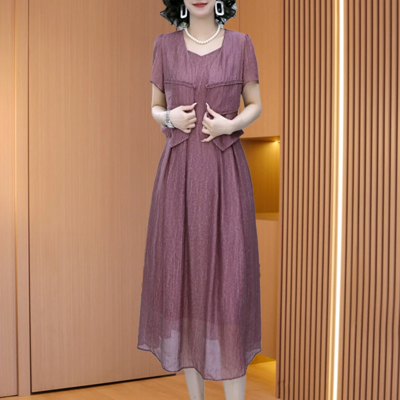 冰丝轻奢时尚女装连衣裙新款夏季减龄显瘦洋气妈妈装