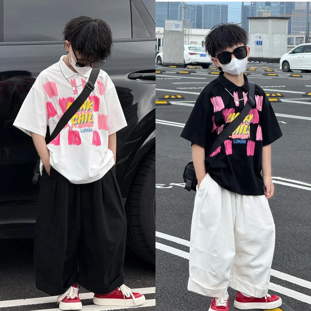 【品牌】男童中大童polo立领短袖夏季韩版薄款休闲套装2025洋气套装