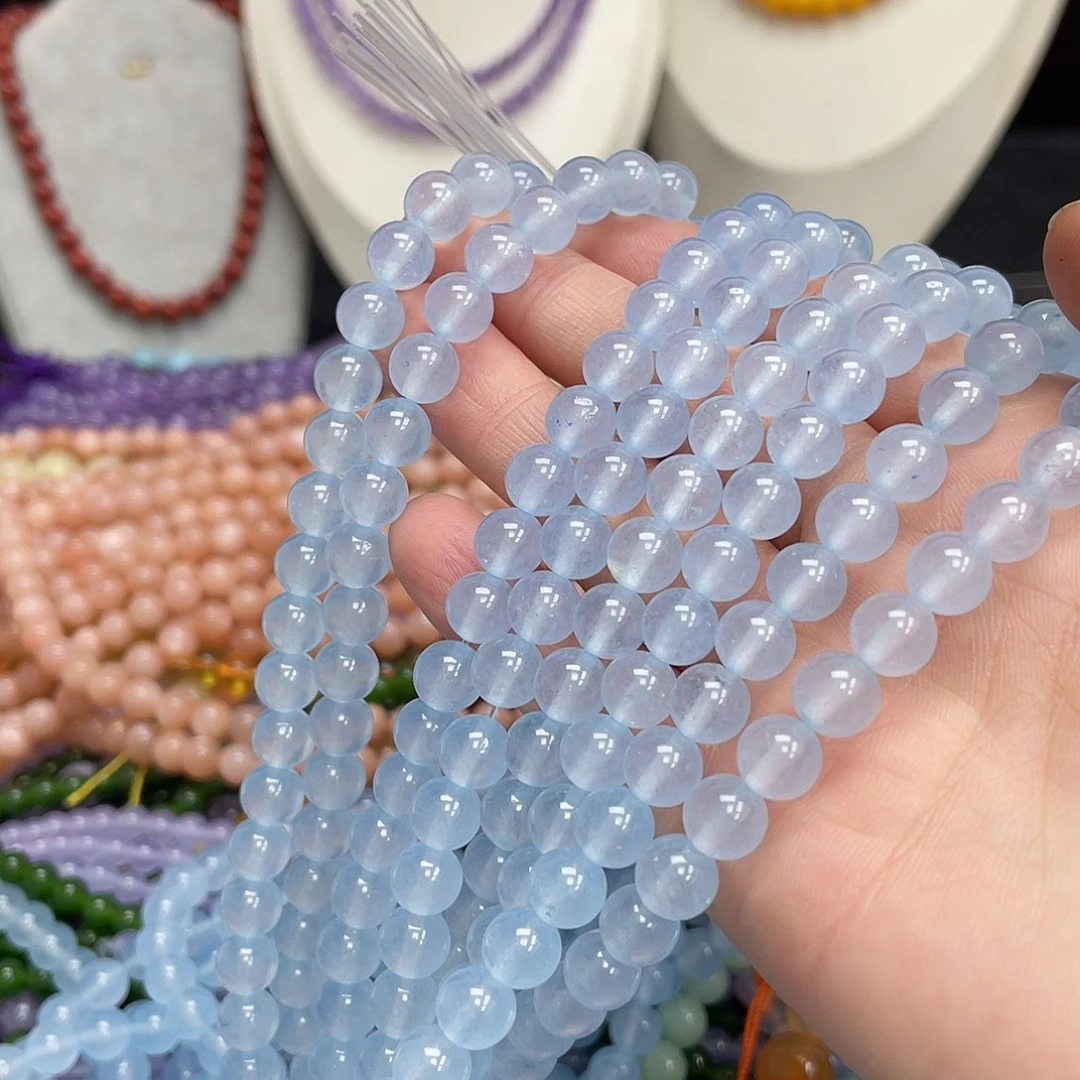 玛瑙/玉髓未镶嵌半成品冰蓝玉8m散珠