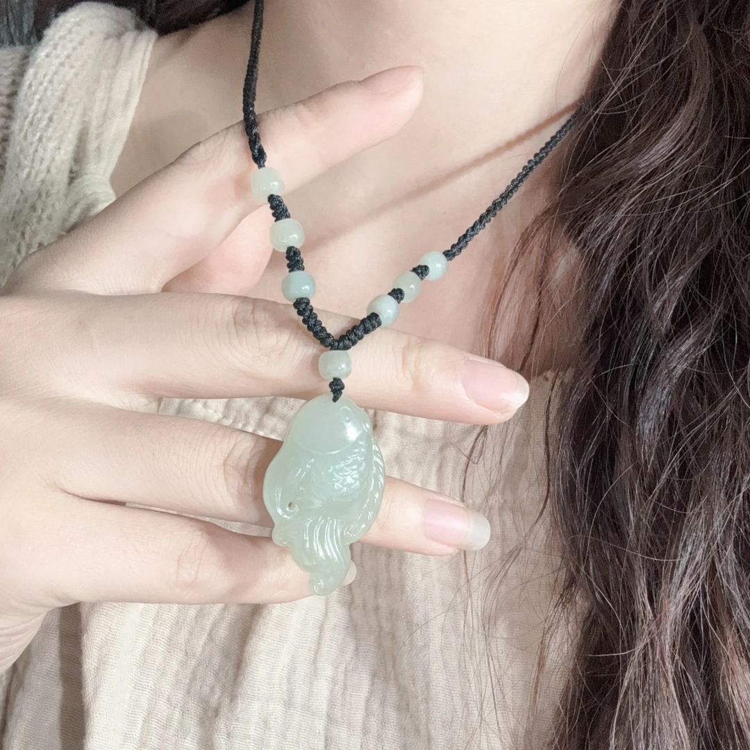 顺丰包邮和田玉锦鲤鱼浅晴水吊坠年年有余玉坠锁骨链男女款学生