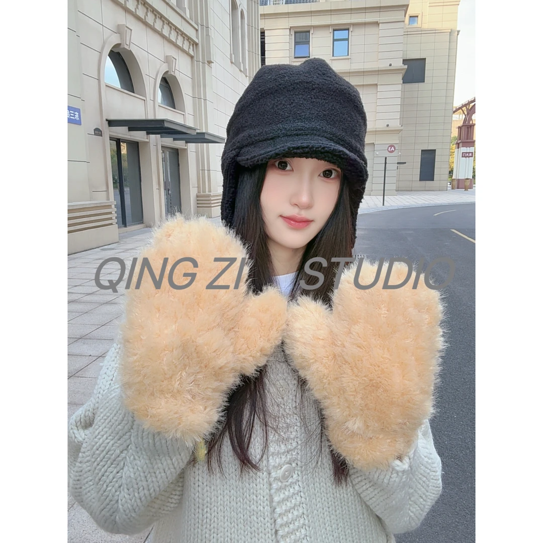 晴子 北方玩雪凹造型必戴超可爱挂脖毛绒加厚糖果色手套