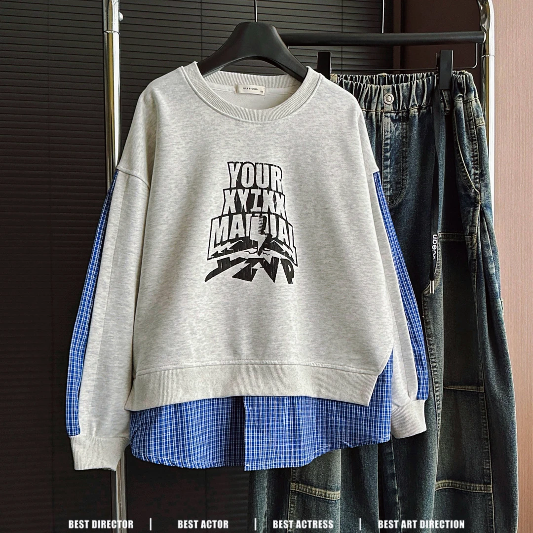 25C002童装男童卫衣儿童2025春装男孩春秋韩版假两件上衣洋气衣服