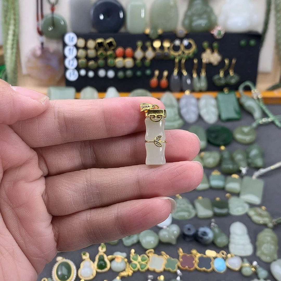 和田玉银S925镶嵌吊坠(不含链)